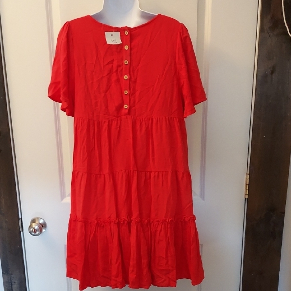 NWT, KLd, Red Ruffled Mini Sundress - Picture 4 of 7